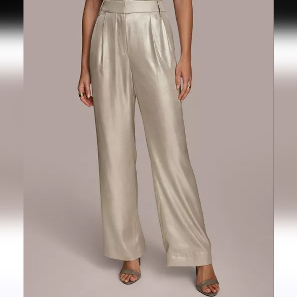 Donna Karan Champagne Satin Wide-Leg Pants